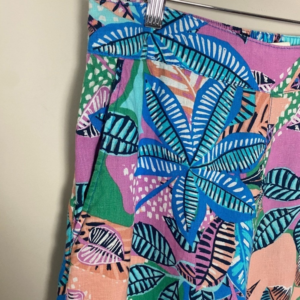 Cynthia Rowley Linen Pants Womens Large Tropical Wide Leg Cropped Elastic‎ Boho - Picture 3 of 6